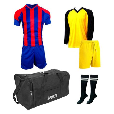 Soccer Kit with Goalkeeper Set & Kit Bag - Football Team of 15 - Blue/Red