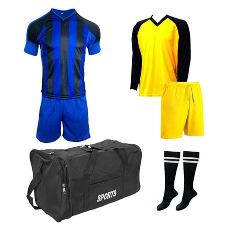 Soccer Kit with Goalkeeper Set & Kit Bag - Football Team of 15 - Blue/Black